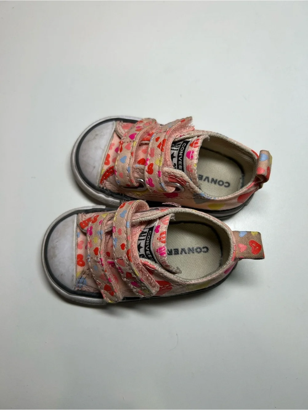 Converse All Star Canvas Baby 2 Sneakers Pink Hearts Velcro Classic CTAS